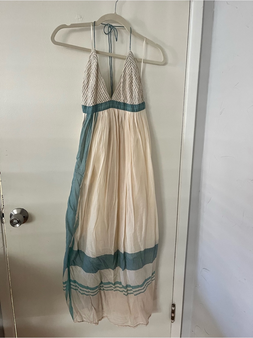Free People Cream Maxi Dress with Teal Accents